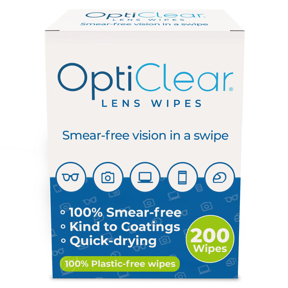 Opticlear Lens Wipes - Cleaning Wipes For Eyeglasses, Smartphones, Tablets, Laptops, Tv, Cameras, Screens & Optical Devices - Smear-Free, Quick Dryin