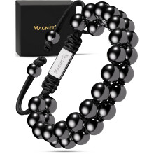 MagnetRX Magnetic Hematite Bracelet – MAX Strength Magnetic Stones – Beaded Magnetic Bracelets for Men and Women (Double Strength 8mm)
