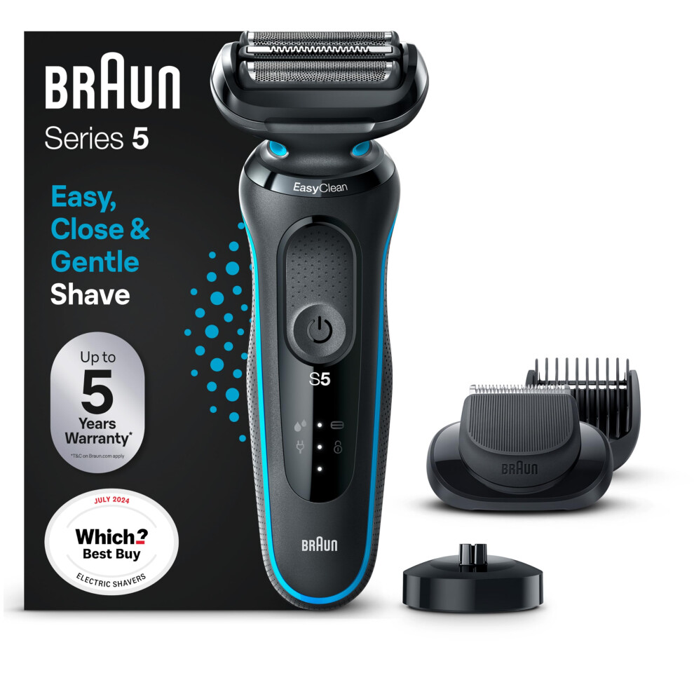 Braun Series 5 Electric Shaver With Beard Trimmer Charging Stand Wet &