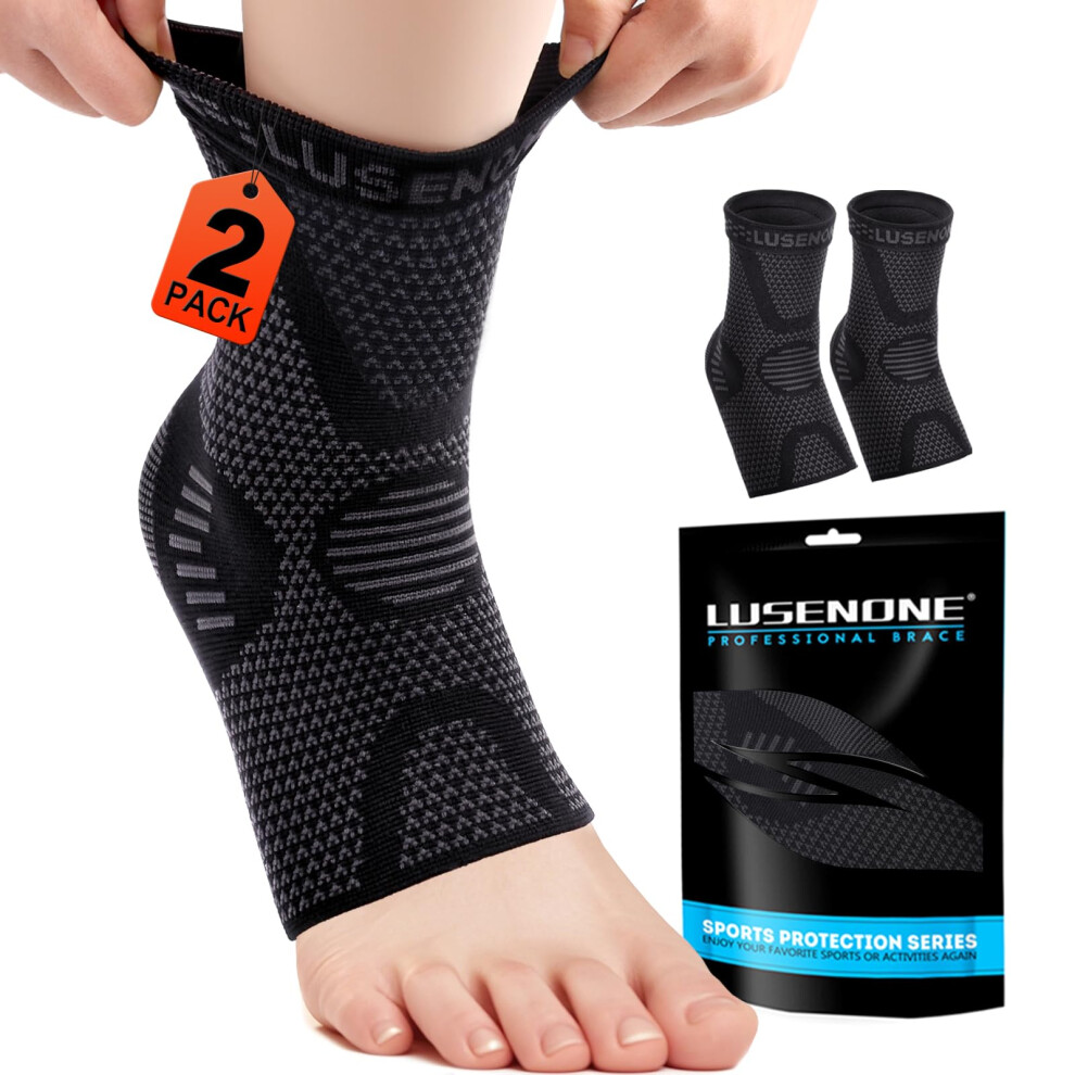 Lusenone 2 Pack Ankle Support For Women & Men, Achilles Tendonitis Support Socks, Compression Ankle Brace Support For Sprained Ankle, Ligament Damage