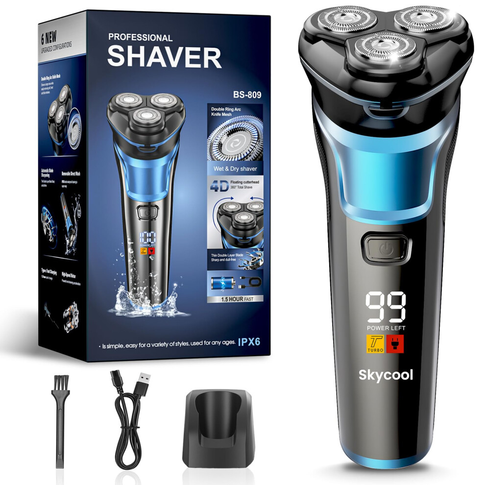 Skycool Electric Razor For Men Cordless Ipx7 Waterproof Mens Shaver Wet &