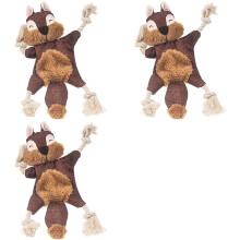3X Stuffless Dog Toys for Puppy, Crinkle Squeaky Dog Chew Toys Squirrel Plush Dog Toy with Rope Knots for Small Dogs
