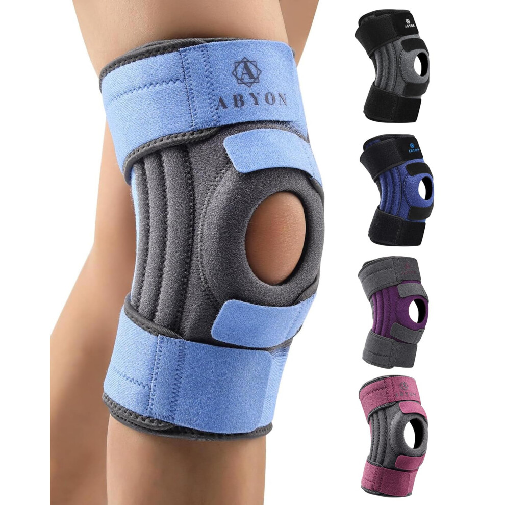 Abyon Knee Support For Men & Women Arthritis, Meniscus Tear, Acl, Knee Brace With Triple Side Stabilizers And Adjustable 360 Wraparound Strap For Max