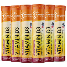 Vitamin D Effervescent 1000IU| Mixed Berry Flavour|20 Tablets x 6| Sunshine Nutrition