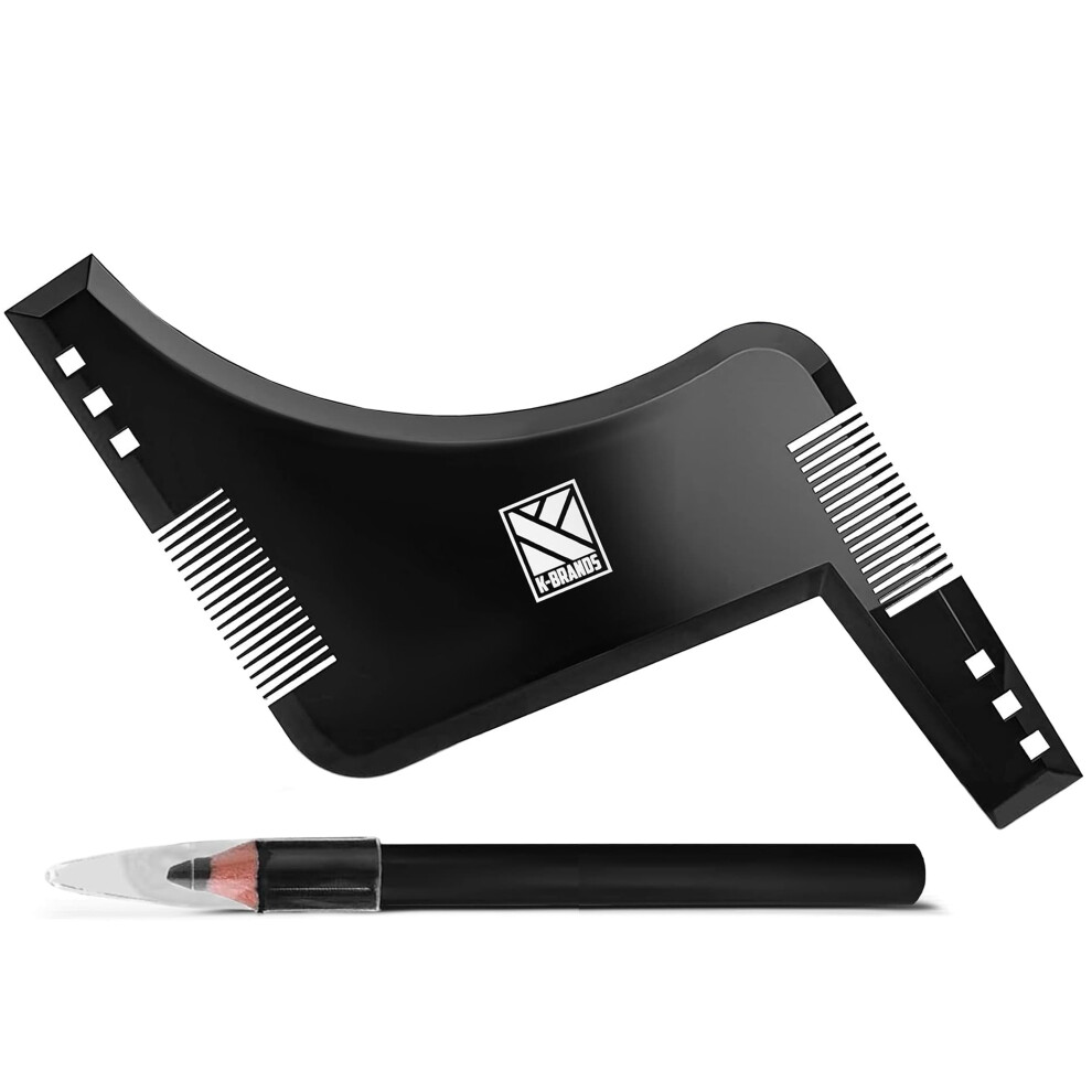 K-Brands Black Beard Shaper With Inbuilt Comb And Barber Pencil Liner - Beard Stencil Lineup Guide - Styling Template Shaping Tool For Men