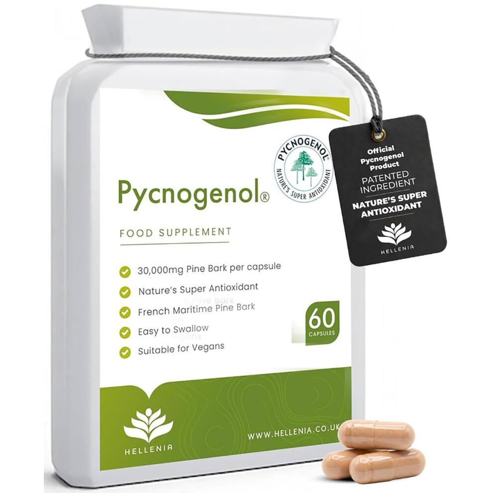 Hellenia Pycnogenol French Maritime Pine Bark Extract - 60 Capsules | Providing Naturally Powerful Bioflavonoids | High Bioavailability Py