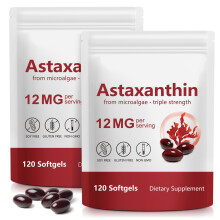 2 Pack Astaxanthin 12mg, 120 Softgels, Max Strength Antioxidant, Natural Formula, High Absorption for Eye & Skin, Brain, Heart, Immune System Support
