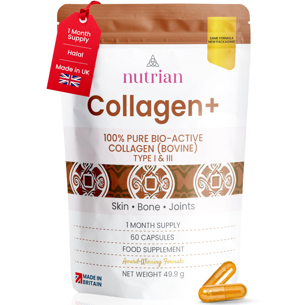 Nutrian Collagen+ | 1200Mg Bio|Active Hydrolysed 100% Bovine Collagen Peptides | Grass|Fed Halal