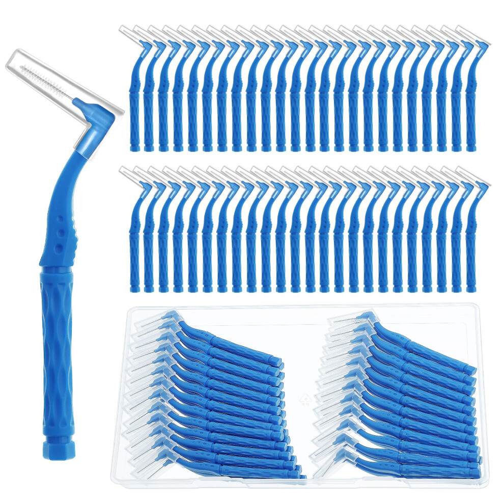 Rayito 50Pcs Interdental Brushes, Blue Soft Dental Brushes With Non-Slip Handle Angled Head Tooth Picks Floss Sticks Dental Floss Brushes For Braces