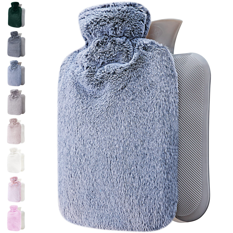 Qomfor Blue Hot Water Bottle | With Soft Premium Fleece Cover | 2L