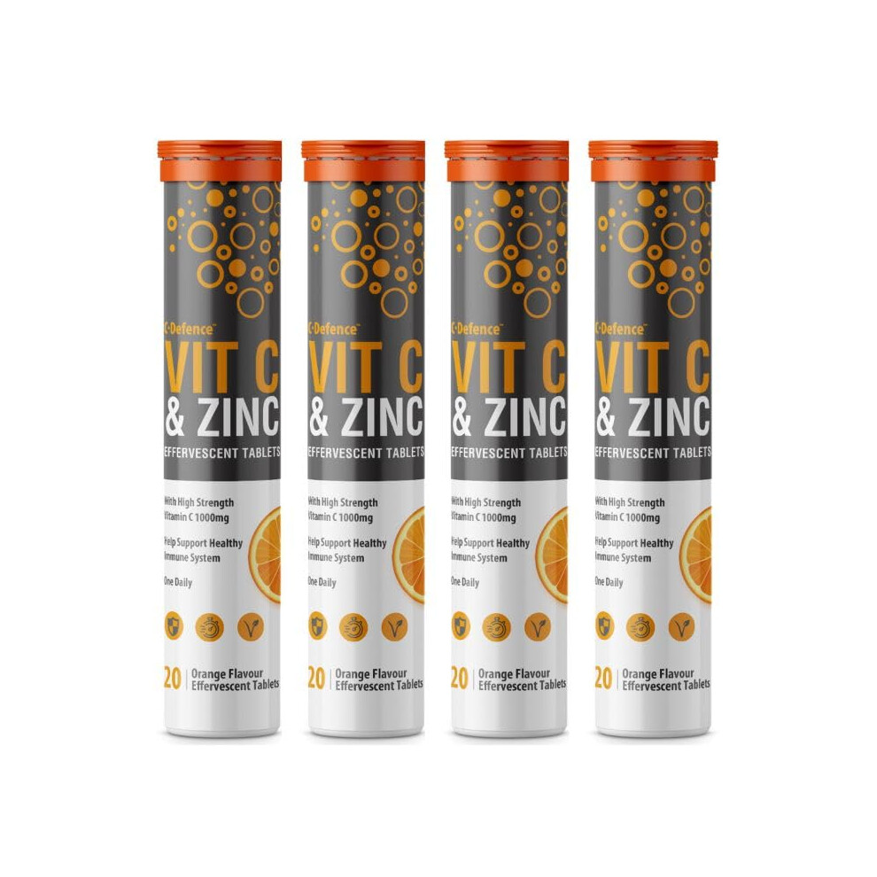 C.defence Orange Vitamin C 1000Mg & Zinc 15Mg Flavour Effervescent Tablets | High