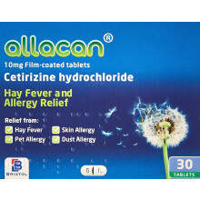 12 Months Supply Allacan Cetirizine Hayfever and Allergy Tablets 30 x 10