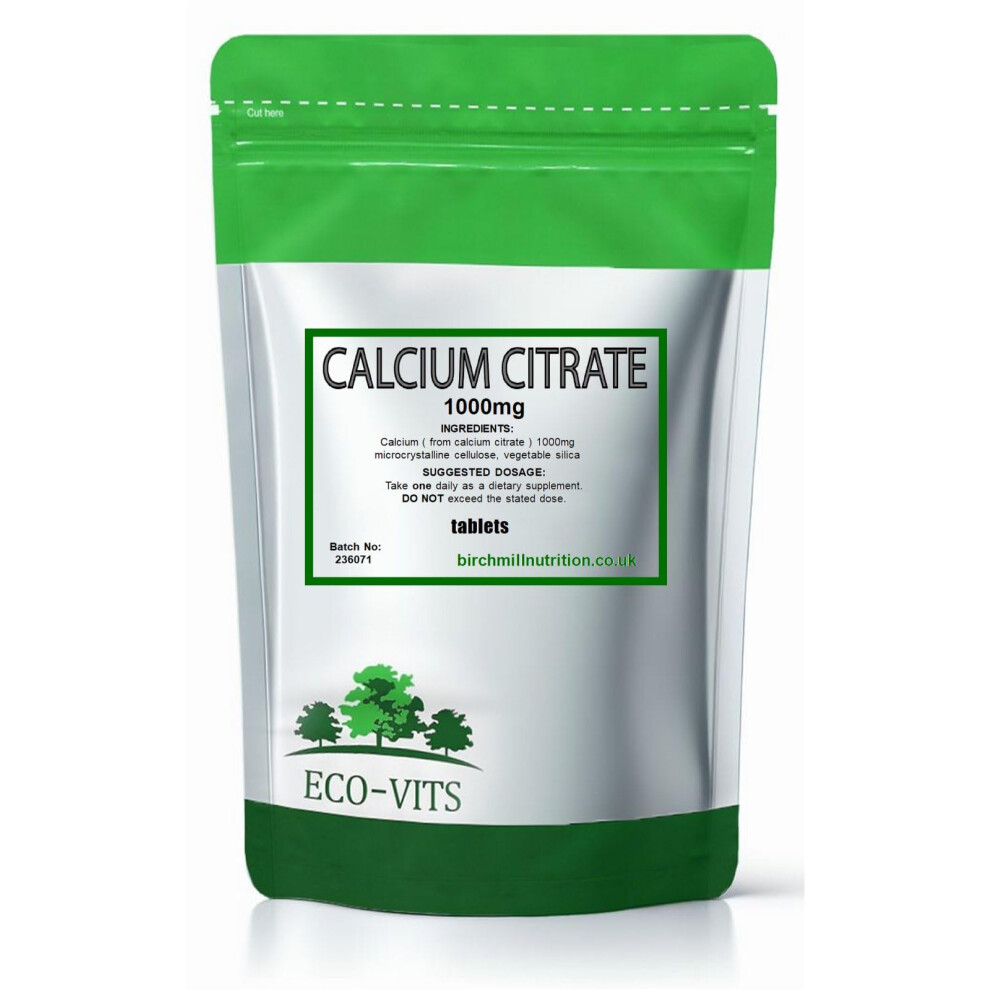 Eco-Vits Calcium Citrate 1000Mg 60 Tablets Highly Absorbable Form For Strong Bones & Teeth