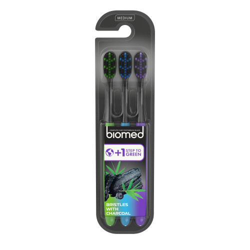 Biomed Black Charcoal Toothbrush | Medium Bristles with Rounded Tips,
