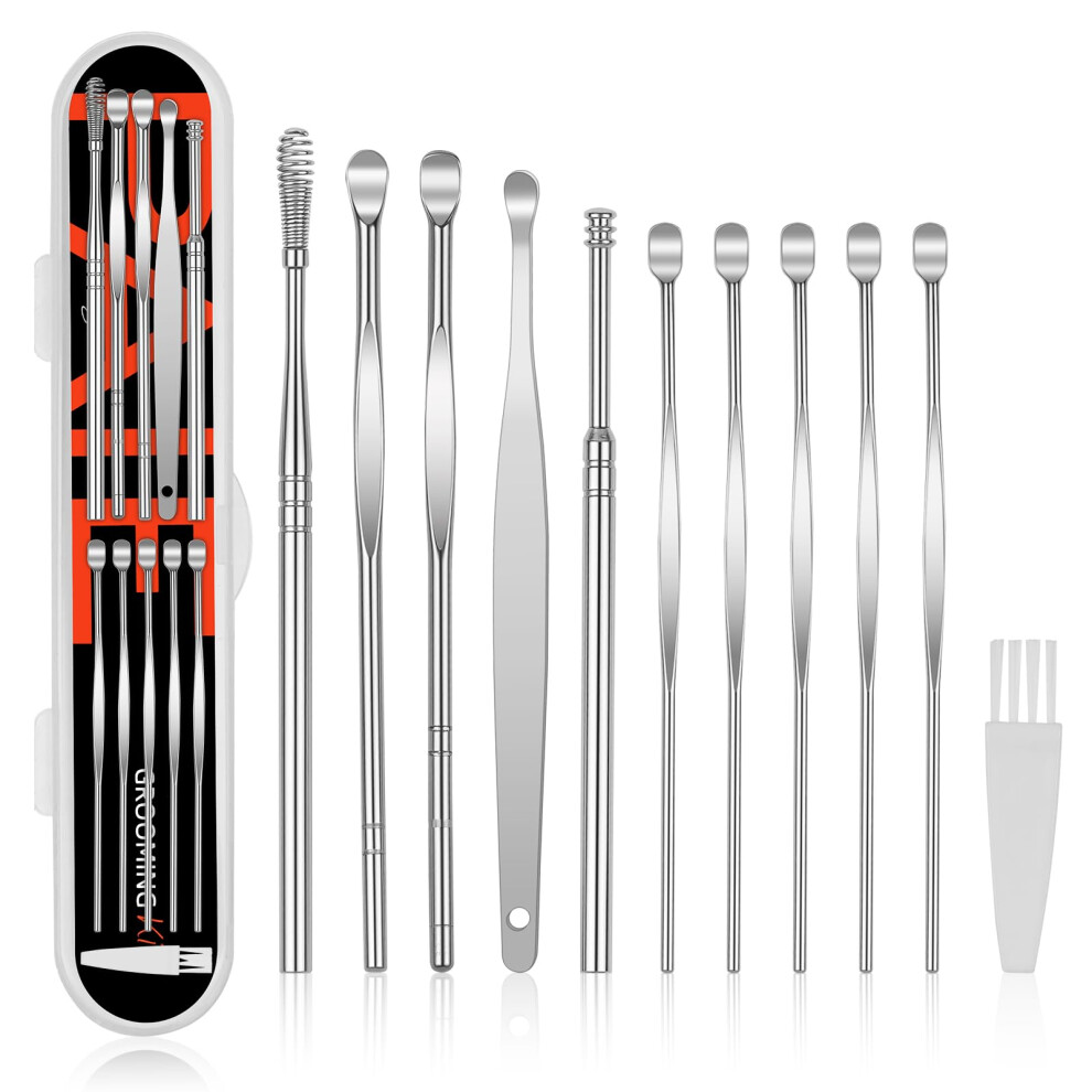 Butbu Ear Wax Removal Kit, 11Pcs Stainless Steel Ear Wax Remover, Portable Ear Cleaning Set With Storage Box, Reusable Ears Curette, Ear-Cleaner Tool