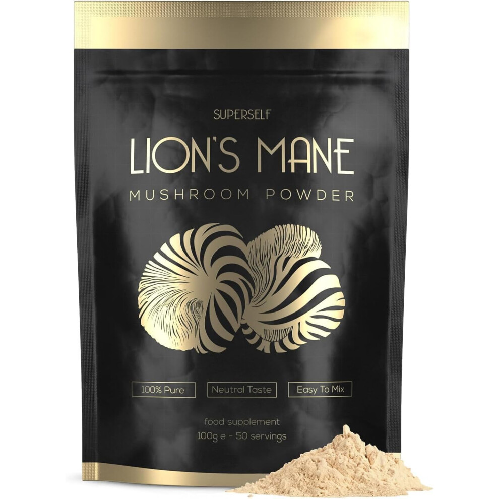 Superself Lions Mane Powder | High Strength Lion's Mane Mushroom Powder Supplement 100G