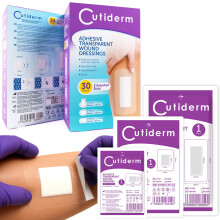 Cutiderm Large Adhesive Transparent Waterproof Wound Dressings Assorted Sizes - Pack of 30 Dressings, Plasters