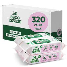 Beco Dog Wipes - 4 Packs of 80, Coconut Scented, For Paws, Body and Bum, Plant-B