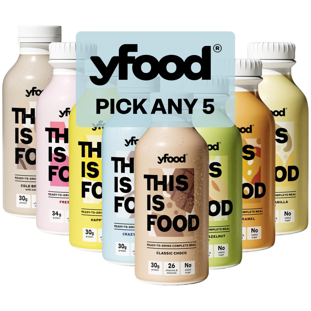 Yfood - Complete Meal Replacement Drink - Pick Any 5 X 500Ml - 34G Protein, 26 Vitamins And Minerals - Choose From Classic Choco, Fresh Berry, Happy