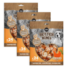 Zoë Better Bones Soft Dog Treat Chews, Pouch of Rawhide-Free, Dog Training Chews Wrapped with Chicken Breast - Chicken Flavour, 3 Bags of 24 pcs