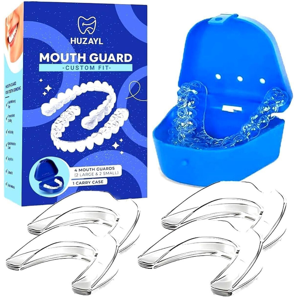 Huzayl Home Store Huzayl Night Mouth Guard For Teeth Grinding - Custom Moldable Mouthguard For Sleeping - Dental Guard Nighttime Protection For Teeth (Pack Of 4)