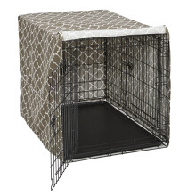 MidWest Homes for Pets Large Dog Crate Cover With Teflon Fabric Protector, Poly-Cotton Privacy Kennel Cover Fits Most 106 cm Crates, Brown Designer Pr