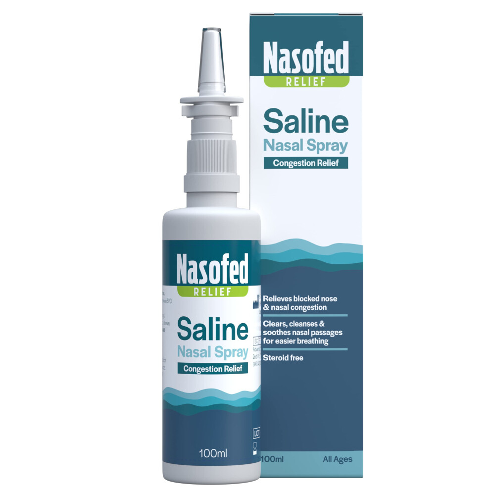 Nasofed Saline Nasal Spray. Isotonic Saline Solution. Effective And Gentle Relief From