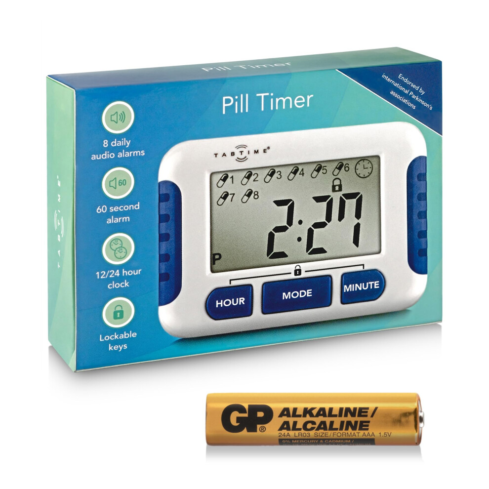 Tabtime Timer Electronic Pill Reminder With 8 Alarms Per Day | Essential