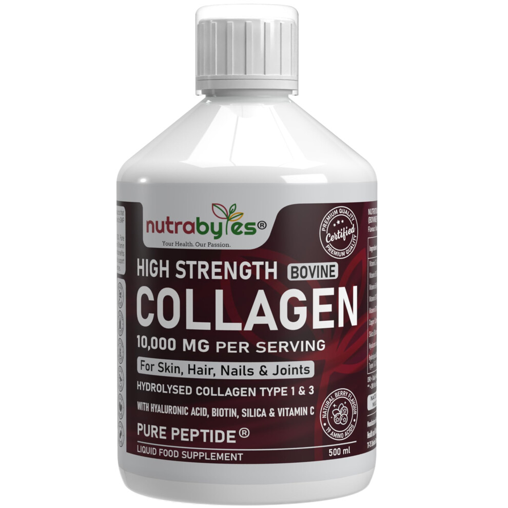 Nutrabytes Collagen Liquid 10000Mg | Hydrolysed Peptides | Hyaluronic Acid Biotin Silica