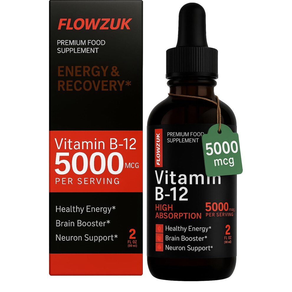 Flowzuk Vitamin B12 Liquid Drops 5000Mcg Â High Strength Methylcobalamin Â Fast Absorbing Vegan B12 Supplement Â 60Ml Dropper Bottle Â Gluten
