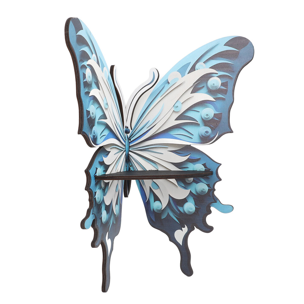 Blue/White Butterfly Corner Shelf, 2-Tier Wooden Wall Mount, &