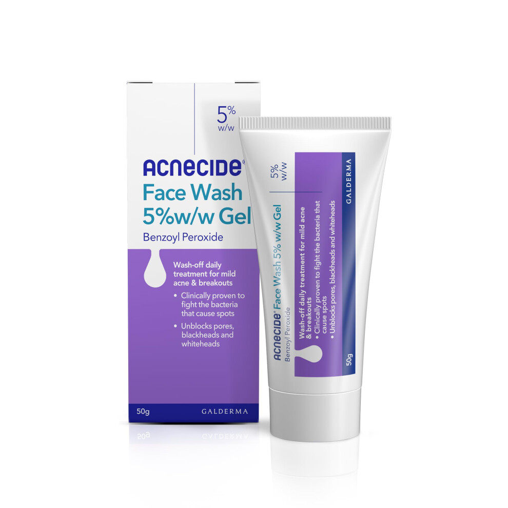 Acnecide Face Wash Gel 5% Benzoyl Peroxide Acne Treatment For Spot-Prone Skin 50G
