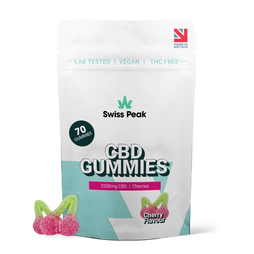 Swiss Peak High|Strength 3200Mg Cbd Cherry Flavoured Gummies 70 Gummies Per Tub