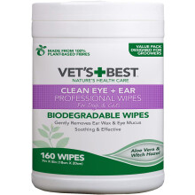Vet's Best Clean Eye and Ear Biodegradable Professional Wipes for Dogs and Cats, Pack of 160