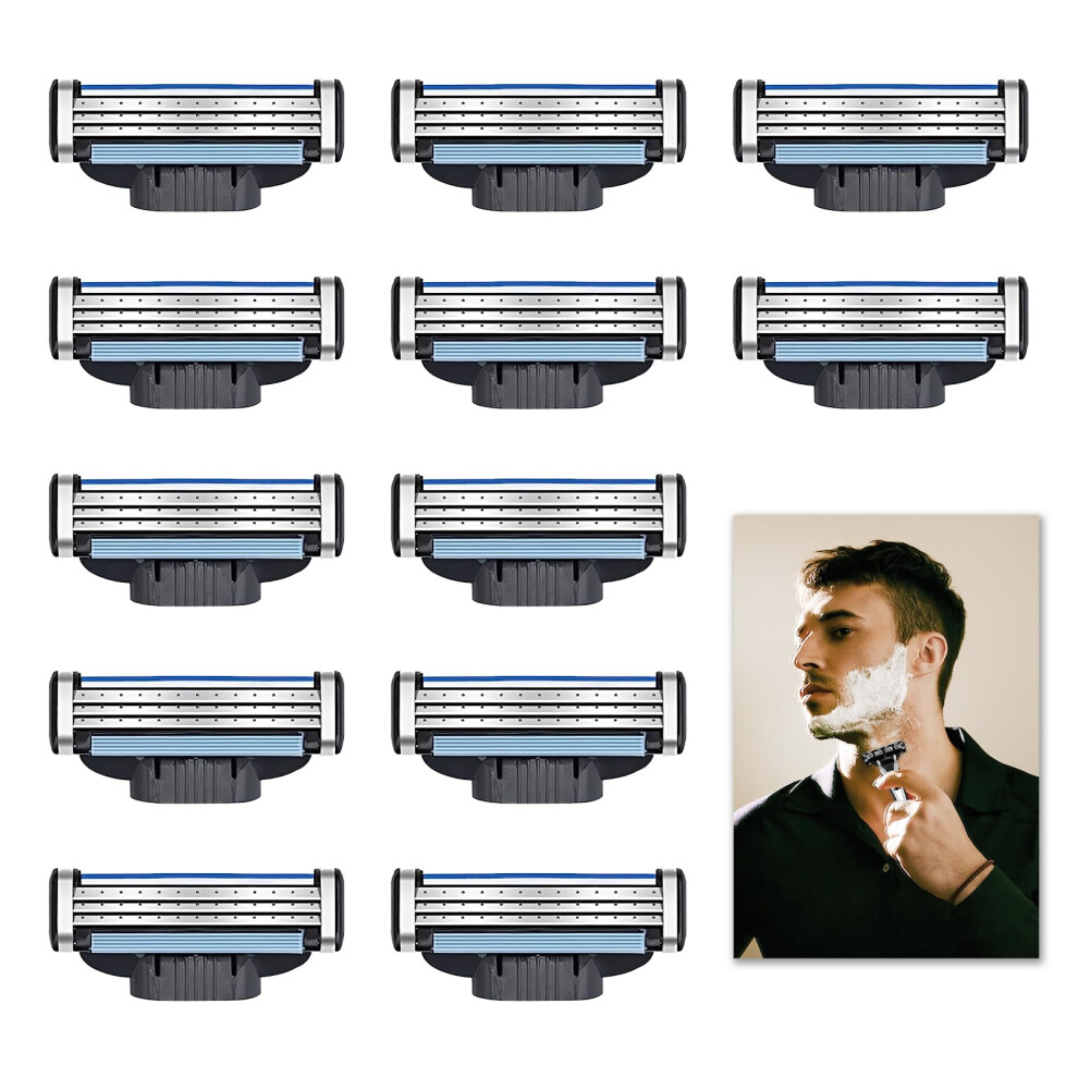 Xatgiouy 12 Pcs Razor Blades Compatible With Mach 3 For Men, Razor Blade Refills Fits All Mach 3 Handles Enhanced, Stronger Than Steel Refills, Precision Engi