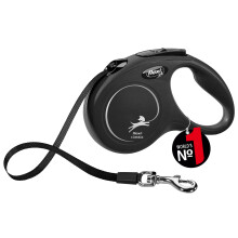 flexi Classic S | 5 m retractable tape leash for small dogs up to 15 kg | Black | retractable dog lead | Weight: 200 g | Dimensions: 10 x 16.5 cm