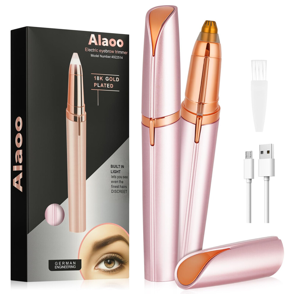 Alaoo Eyebrow Trimmer For Women, Rechargeable Portable Eyebrow Shaper Painless Electric Facial Hair Remover Shaver For Brows Face Cheek Lips Fuzz, Ro