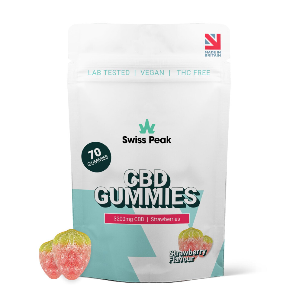 Swiss Peak , High-Strength 3200Mg Cbd Strawberry Flavoured Gummies, 70 Gummies Per Tub, Non-Gmo, All Natural & No Thc, Vegan, Gluten-Free | Uk-Made