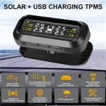 2X Tire Pressure Monitor System Temperature Warning Fuel Save with 4 External Sensors Solar TPMS