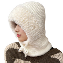 (Beige, Plush style) Women\'s Fleece-Lined Ski Hat & Neck Gaiter