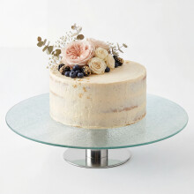 GEEZY Glass Cake Stand Large Rotating Plate Round Display Tray Stainless Steel 30cm