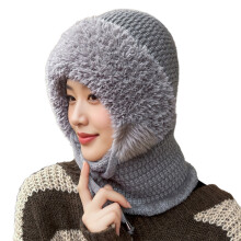 (Gray, Plush style) Women\'s Fleece-Lined Ski Hat & Neck Gaiter