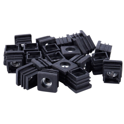 Square Tubing Pipe End Caps Insert Plugs M8 Thread 20x20mm 60Pcs Black 1