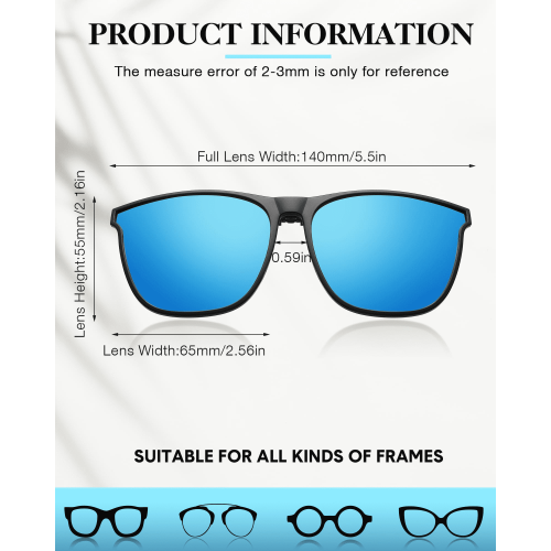 Conjunto de 3 lentes de plástico para óculos de sol com encaixe, modelo retangular e flip-up. 1