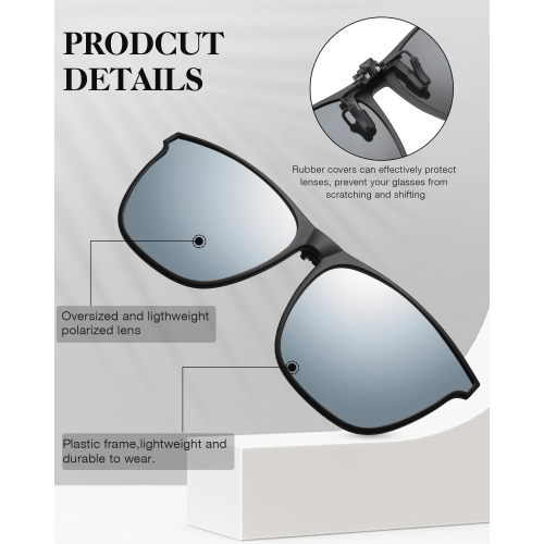 Conjunto de 3 lentes de plástico para óculos de sol com encaixe, modelo retangular e flip-up. 2