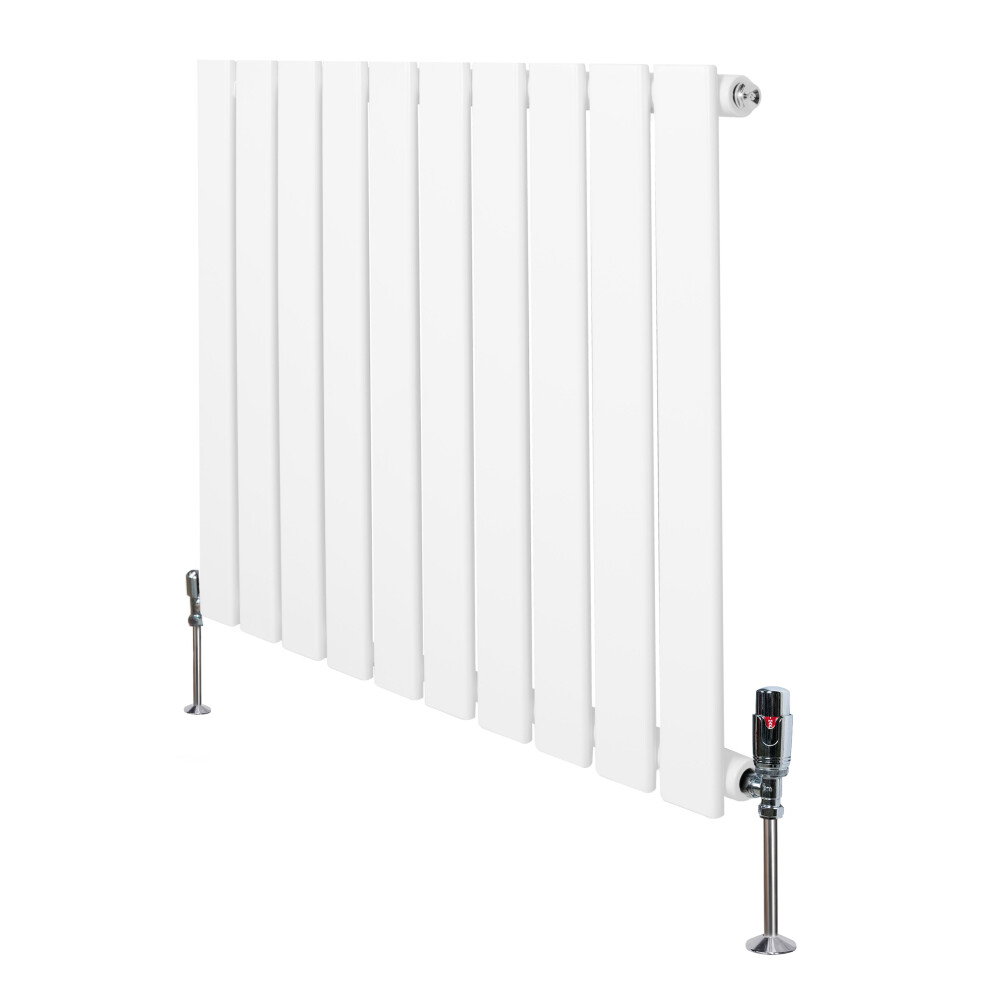 (White, 600Mm X 700Mm) Flat Single Column Radiator Modern Designer Panel With Valves 5056806861197