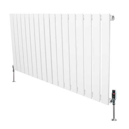 (White, 600mm x 1190mm) Flat Single Column Radiator Modern Designer Panel with Valves