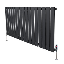 Design Radiator Vlakke Panelen - 1 Kolom – 600 x 1190mm – Antraciet Grijs - incl. Haakse Thermostaatkraan