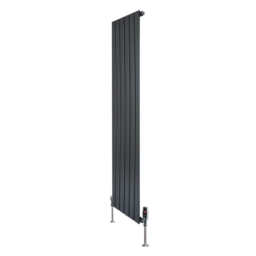 (Anthracite Grey, 1600Mm X 420Mm) Flat Single Column Radiator Modern Designer Panel With Valves 5056806861333