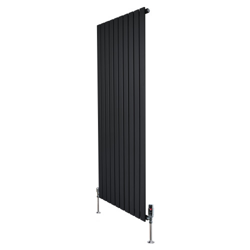 (Black, 1600mm x 700mm) Flat Single Column Radiator Modern Designer Panel with Valves